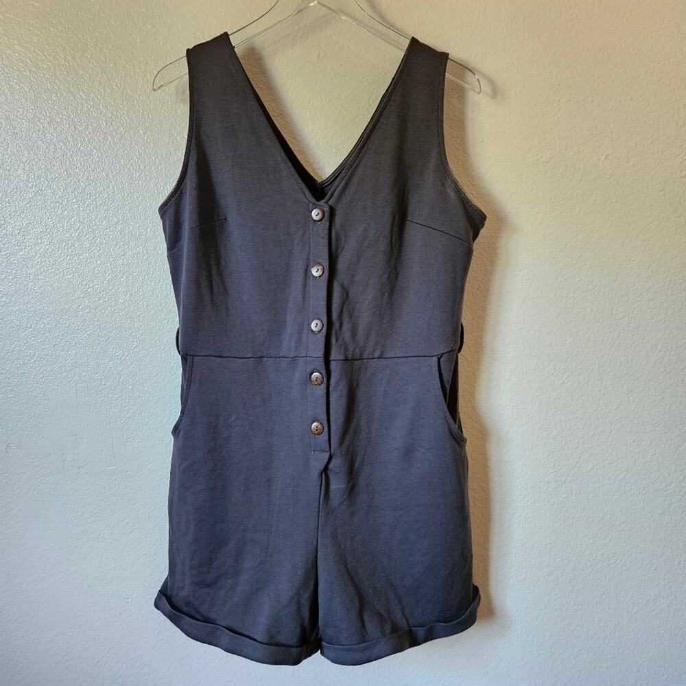 Romper Sleeveless Button Up Large Gray Women